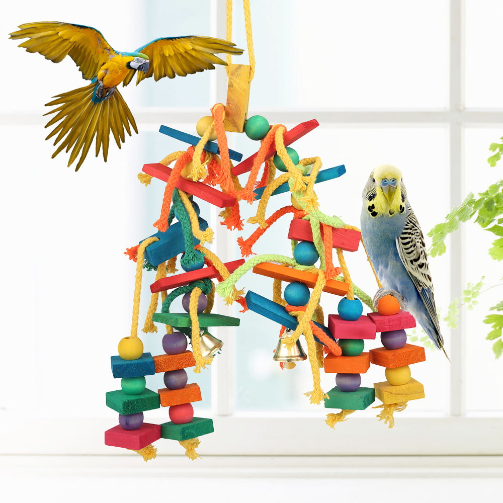 Miuline Parrot Toy Wooden Hanging Bird Chewing Toys for Cage Parakeets Cockatiels Macaws Finches Mynah Budgies and Lovely Birds