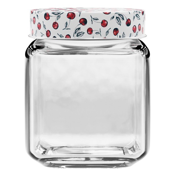 American Atelier Square Clear Glass Jars Set Of 3 Cherry Design On Airtight Lid For Coffee Beans And Dry Goods 45 63 And 74 ounce Capacity