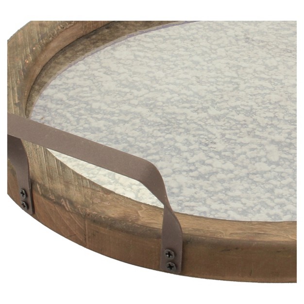 Round Rustic Wooden Tray With Distressed Mirror Brown Stonebriar Collection