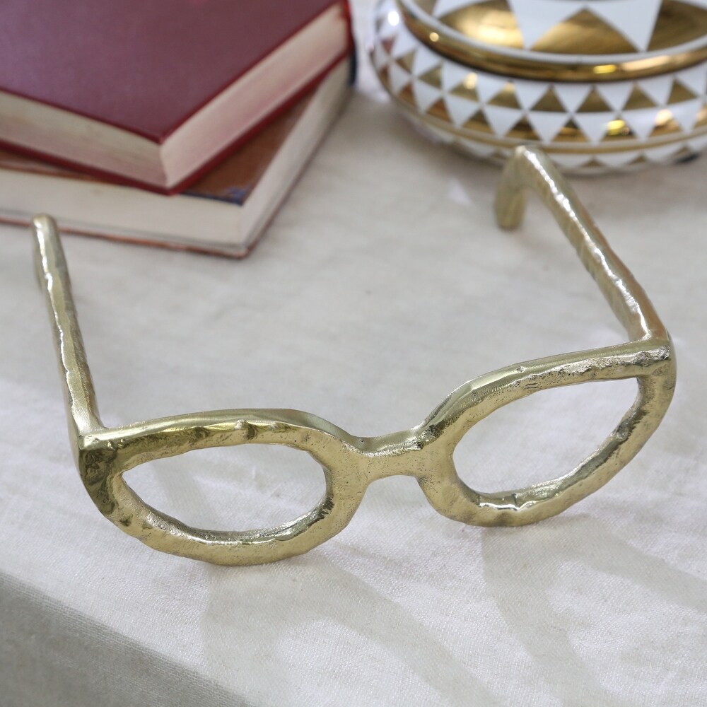 Abstract Cat Eye Glasses Metal Sculpture  Room or Office Decor  Gold 8 L x 8 W x 3 H   7\