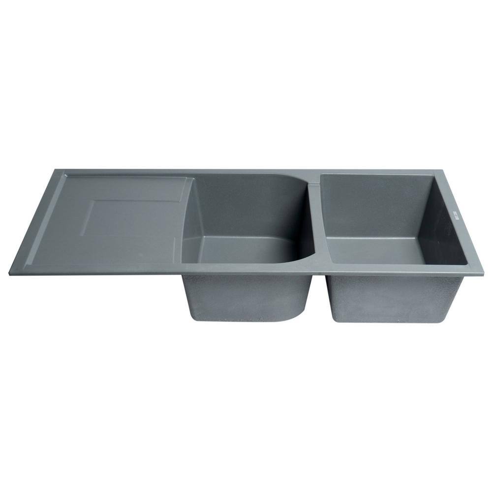 ALFI BRAND Drop-In Granite Composite 45.75 in. 5050 Double Bowl Kitchen Sink in Titanium AB4620DI-T