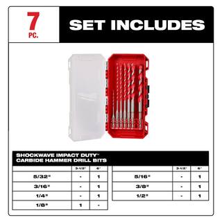 MW SHOCKWAVE Carbide Hammer Drill Bit Kit for ConcreteStone and 2-Cutter SDS-PLUS Carbide Hammer Drill Bit Set (12-Piece) 48-20-9057-48-20-7490