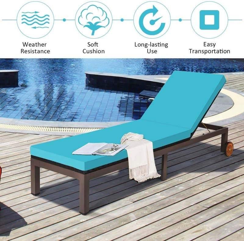 Height Adjustable Rattan Patio Lounge Chair Wicker Outdoor Chaise Lounge with Cushions