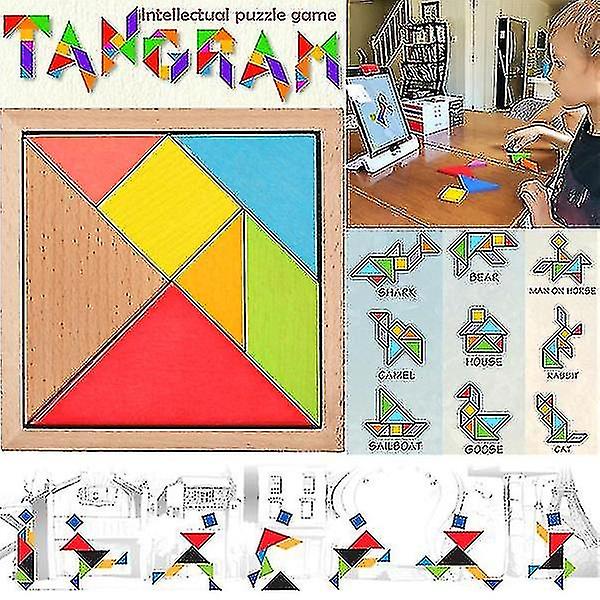 7 Piece Puzzle Square Wooden Jigsaw Tangram Puzzle I.q. Development Game Brain Teaser Intelligent Bl