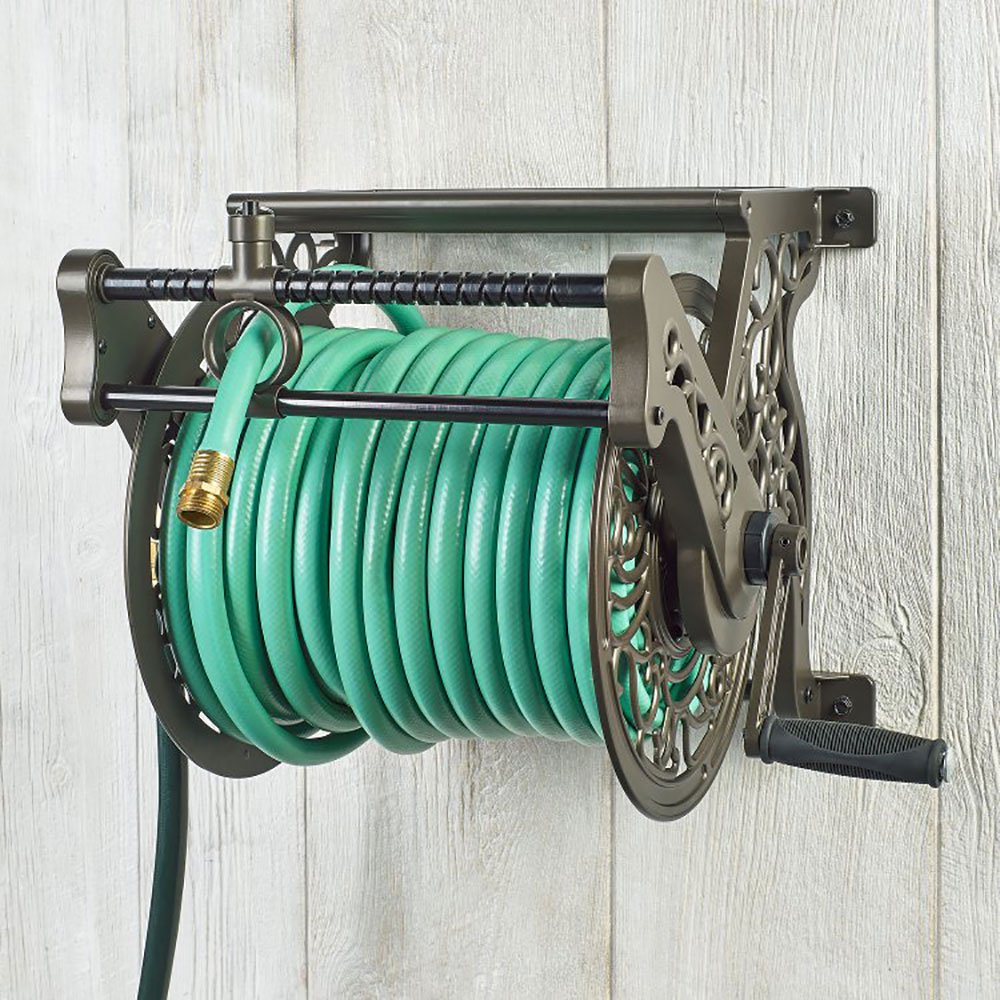 Liberty Garden 125' Wall Mounted Cast Aluminum Hose Reel with Hose Guide