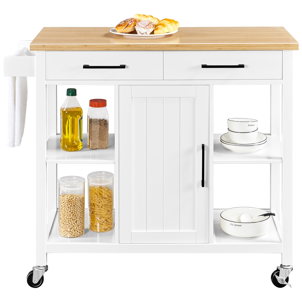 Yaheetech Mobile Kitchen Island Kitchen Cart on Wheels， White