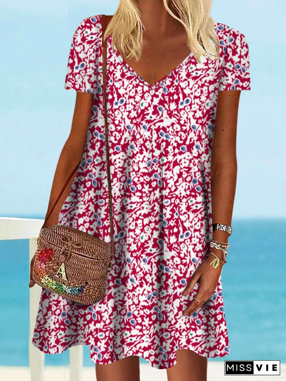 Plus size Floral Casual Short Sleeve Dresses