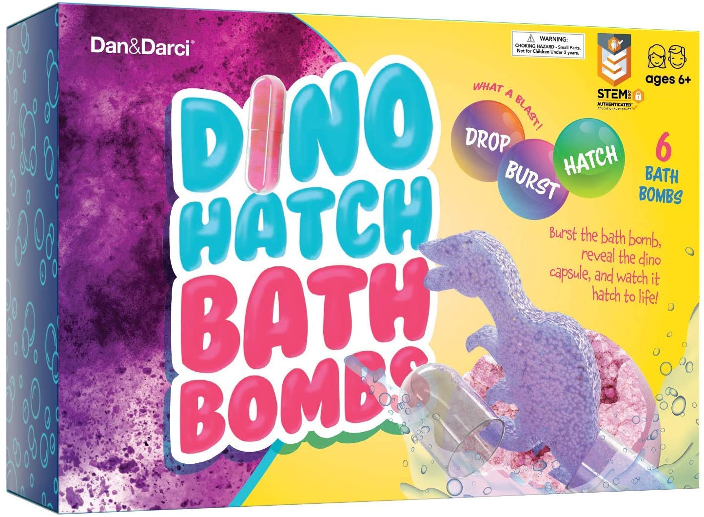 Dino Hatch Bath Bombs for Kids with Surprise Dino Capsule Inside - Dinosaur in Each Fizzy - with Learning Cards - Kids Bath Bombs and Toys Inside - Toy Filled - Christmas Gifts for Girls and Boys