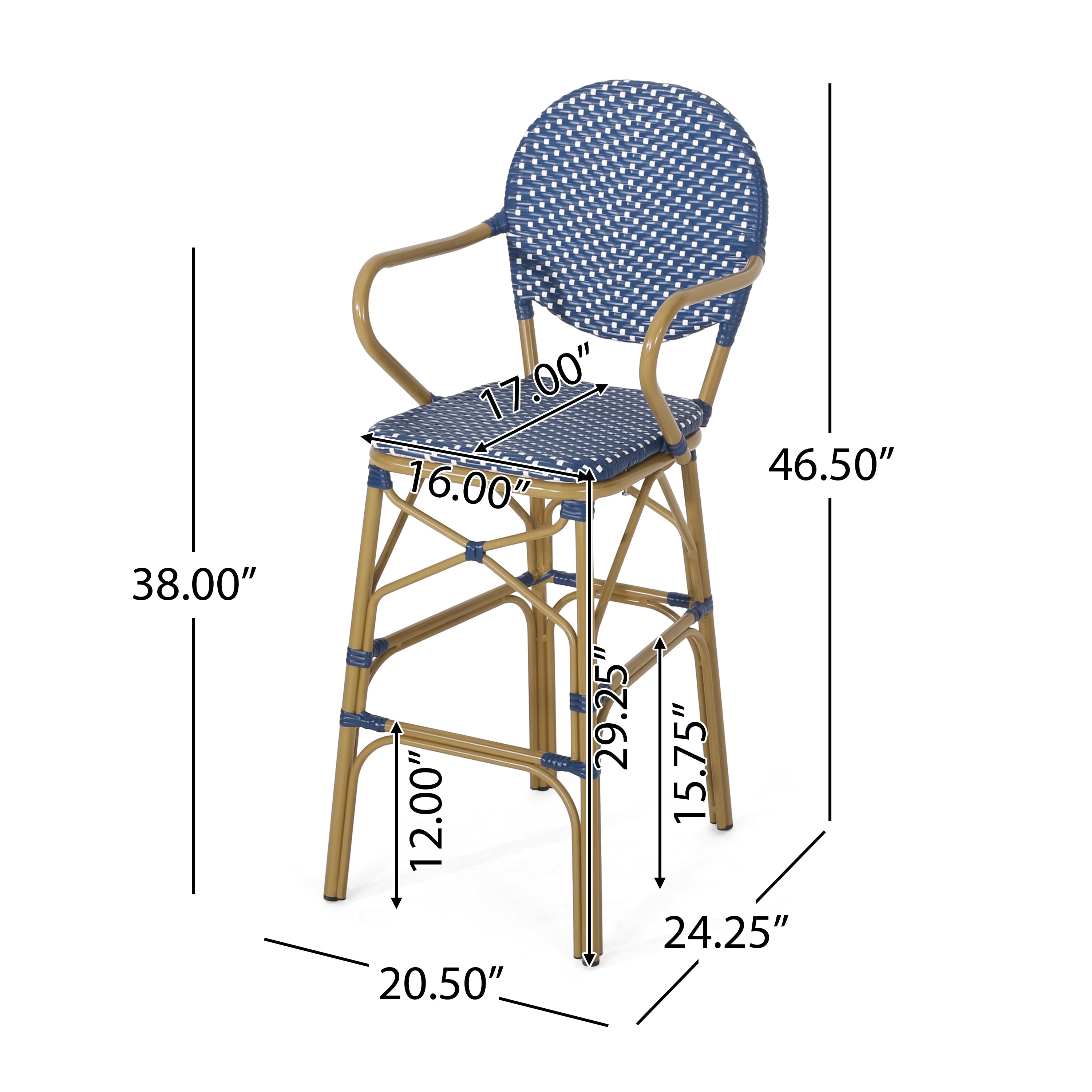 Danberry Outdoor Wicker and Aluminum 29.5 Inch French Barstools, Set of 2