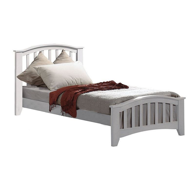 Mission Style Wooden Twin Bed with Arched Slatted Headboard and Footboard， White