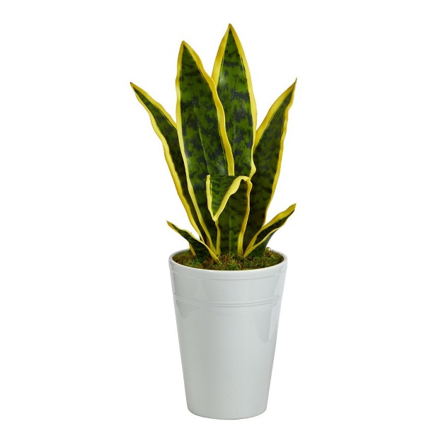 Nearly Natural 18-in Sansevieria Artificial Plant In White Planter