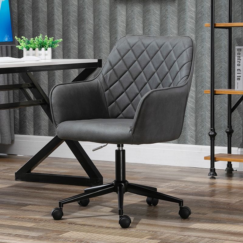 Vinsetto Mid Back Modern Home Office Chair Swivel Computer Desk Chair with Adjustable Height Microfiber Cloth Diamond Line Design and Padded Armrests Dark Grey