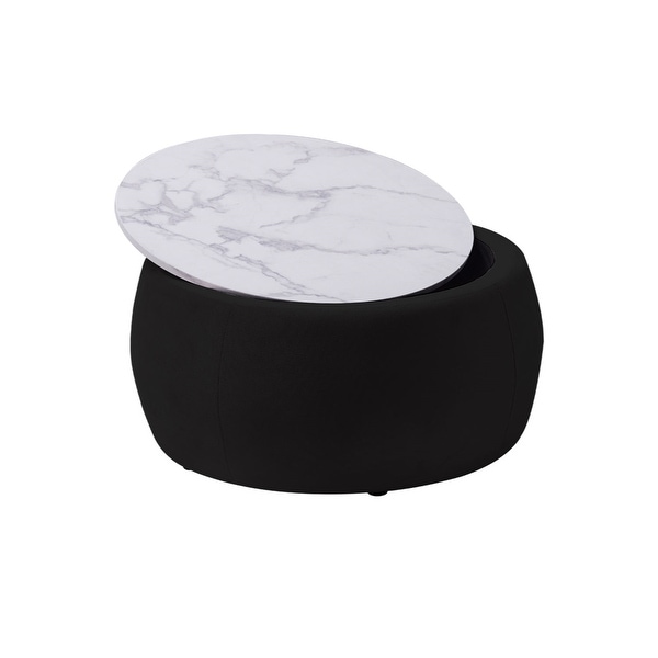 Round Coffee Table Storage Ottoman with Wooden Lid