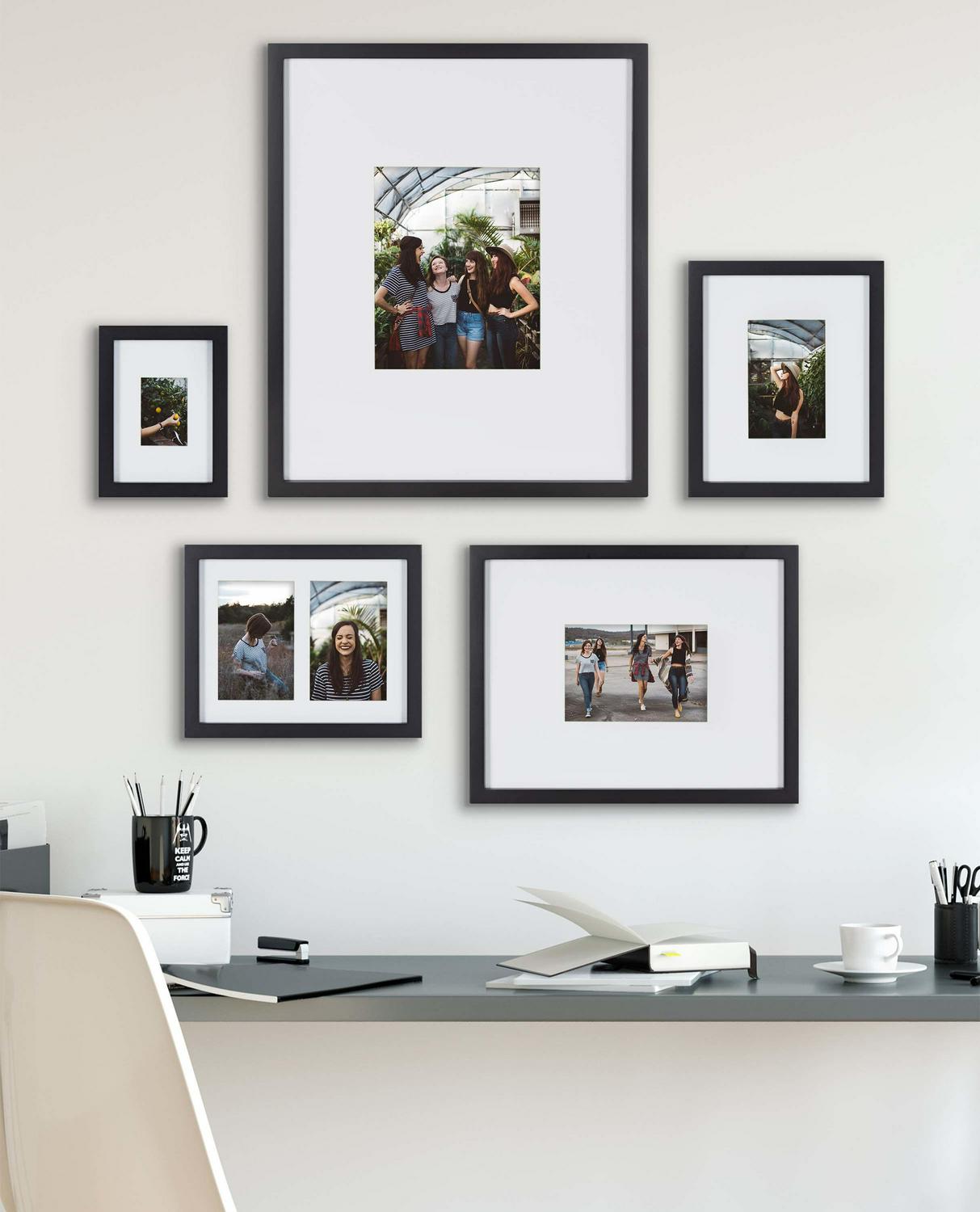 Kate and Laurel Gallery Transitional Frame Set， Set of 5， Black， Sophisticated Picture Frame Collage With Multiple Sizes Included