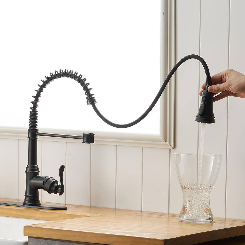 BWE Single-Handle Pull-Down Sprayer 3 Spray High Arc Kitchen Faucet With Deck Plate in Matte Black A-94553-Black