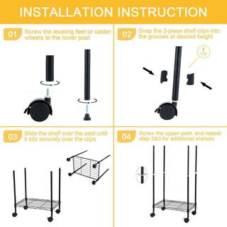 Tidoin Black Heavy Duty 6-Shelf Shelving Wire Shelving with Wheels and Hanging Hooks 17 in. W x 11 in. D x 63 in. H DHS-YDW1-967