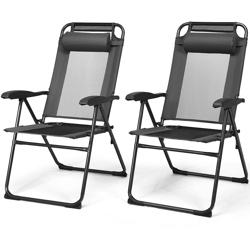 2 Pieces Patio Adjustable Folding Recliner Chairs with 7 Level Adjustable Backrest