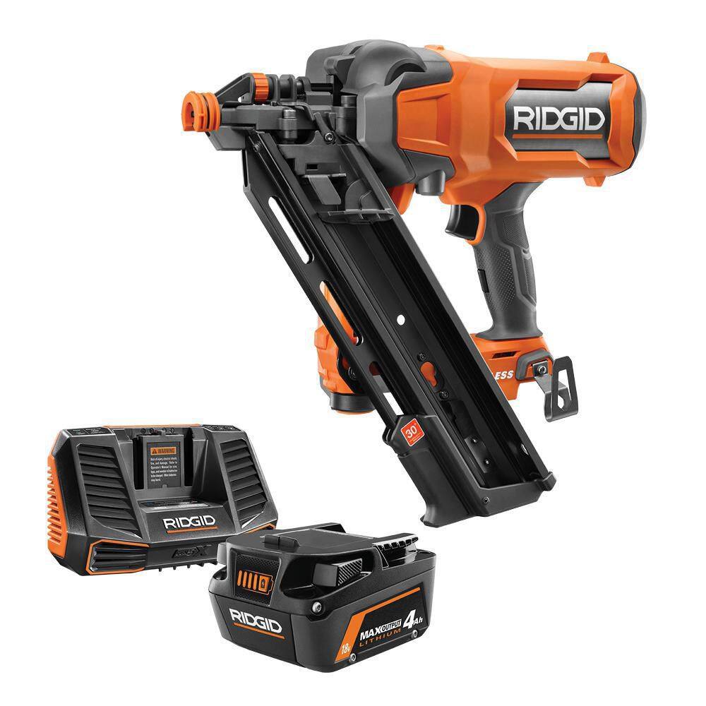 RIDGID 18V Brushless Cordless 30-Degree 3-12 in. Framing Nailer Kit with 4.0 Ah MAX Output Lithium-Ion Battery and Charger R09895B-AC9540