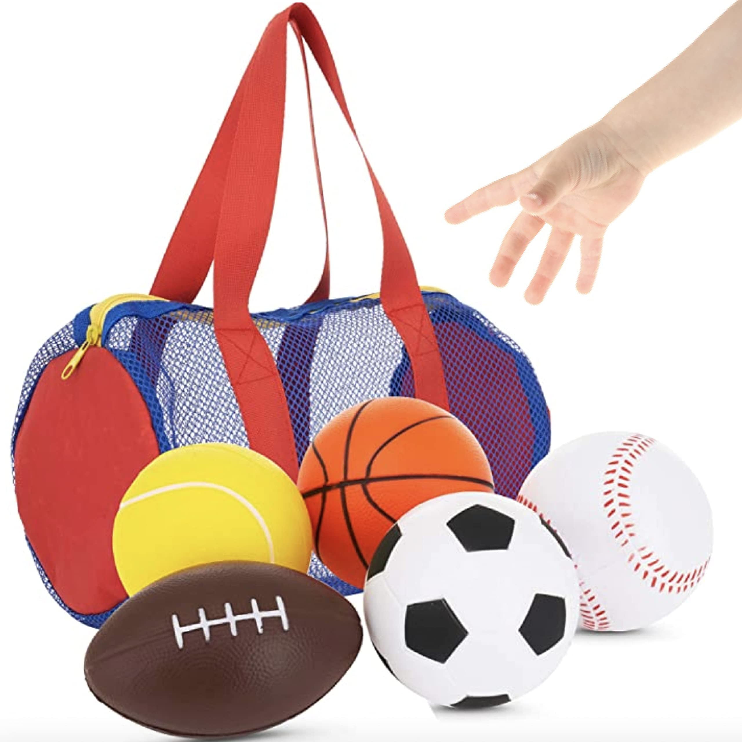 Balls For Kids， Toddler Sports Toys - Set Of 5 Foam Sports Balls + Free Bag - Perfect