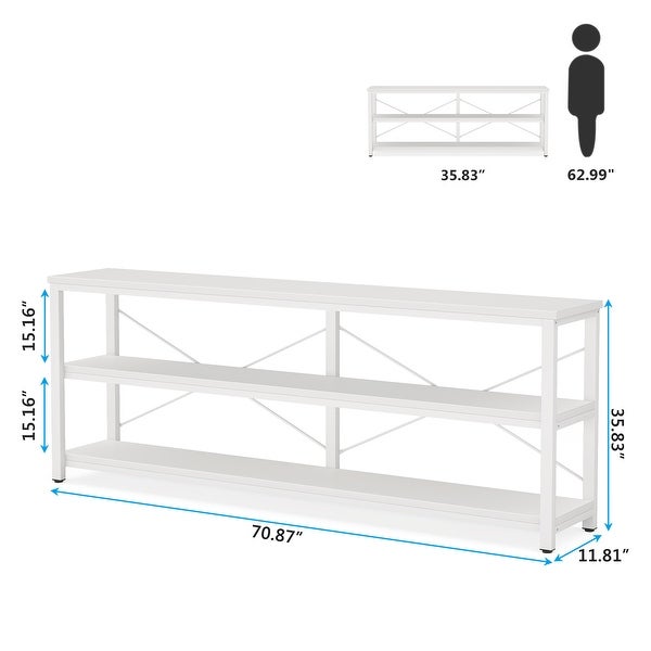 Brown Industrial Extra Long Console Sofa Table，White/ Gold 3 Tiers TV Stand