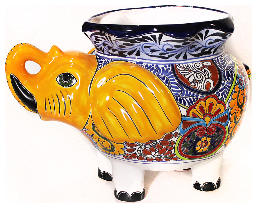 Talavera Elephant Planter   Mediterranean   Outdoor Pots And Planters   by Tierra Fina  Houzz