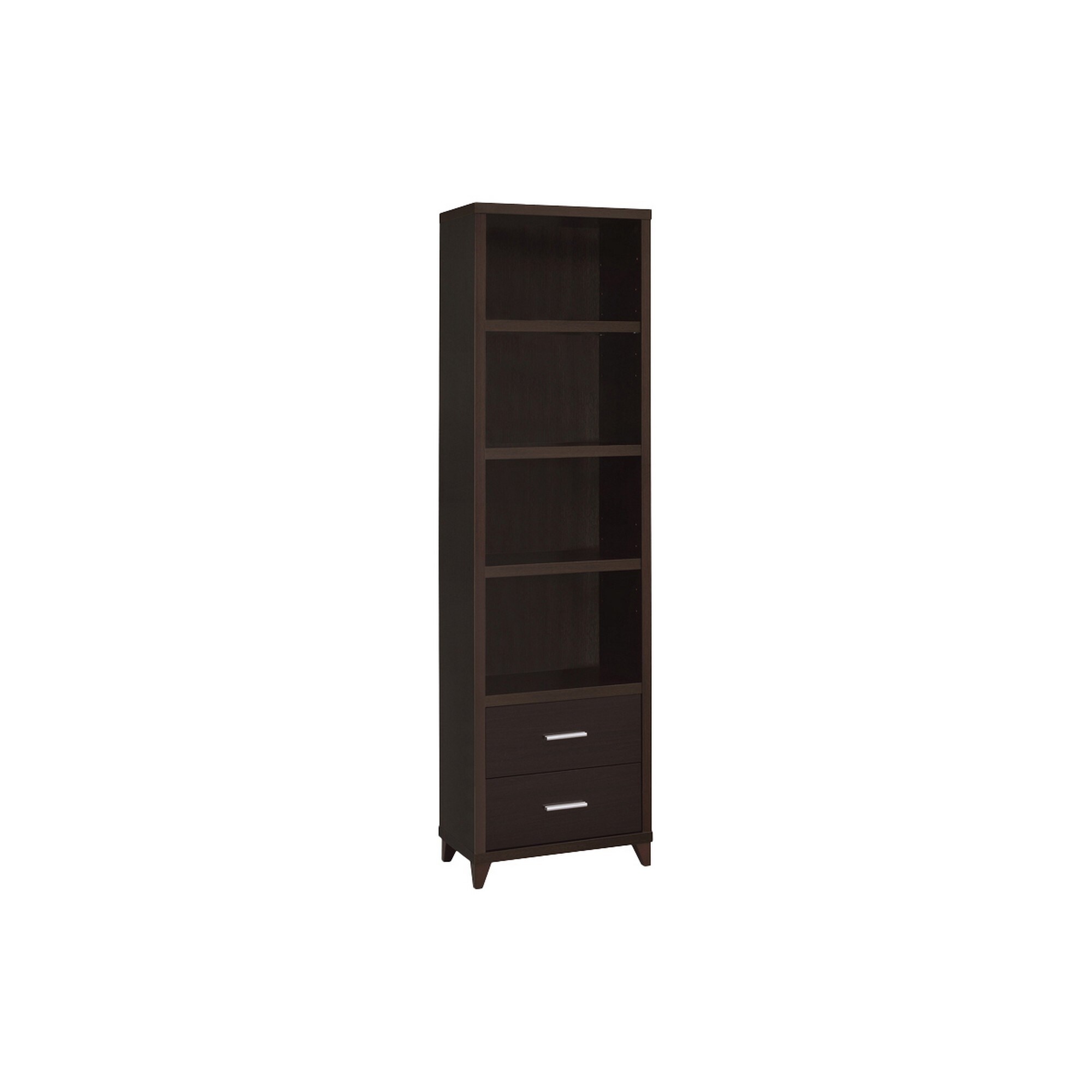 3 Shelf Wooden Media Tower with 2 Drawers， Dark Brown