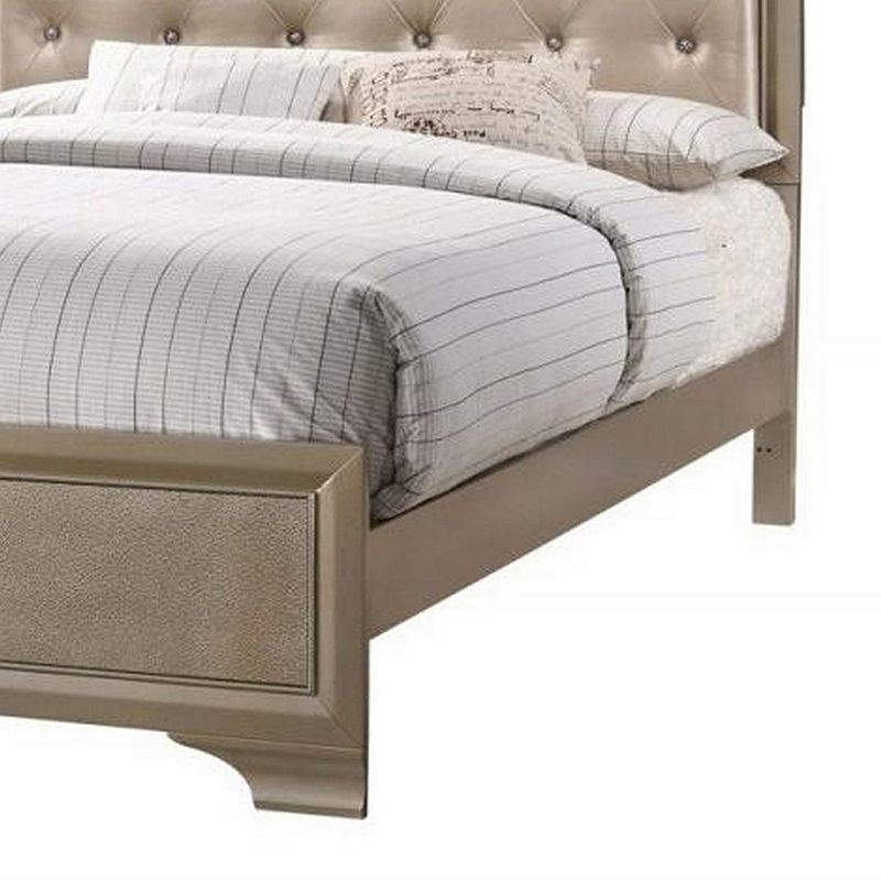 Transitional Wooden Queen Size Bed with Button Tufted Headboard， champagne