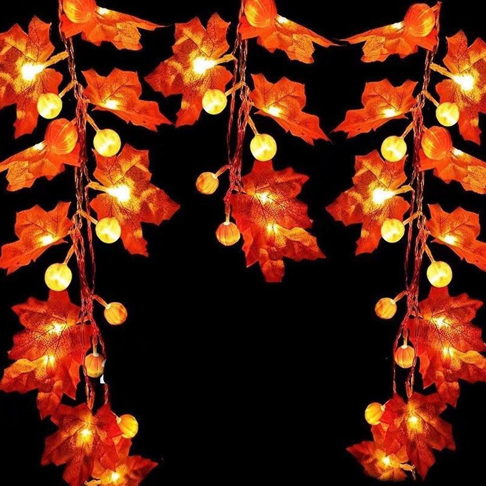 20ft 40leds Halloween Fairy String Lights Pumpkin Maple Leaf Shaped Decorative Hanging Lights Warm White Waterproof Battery Operated Lighting No.21367