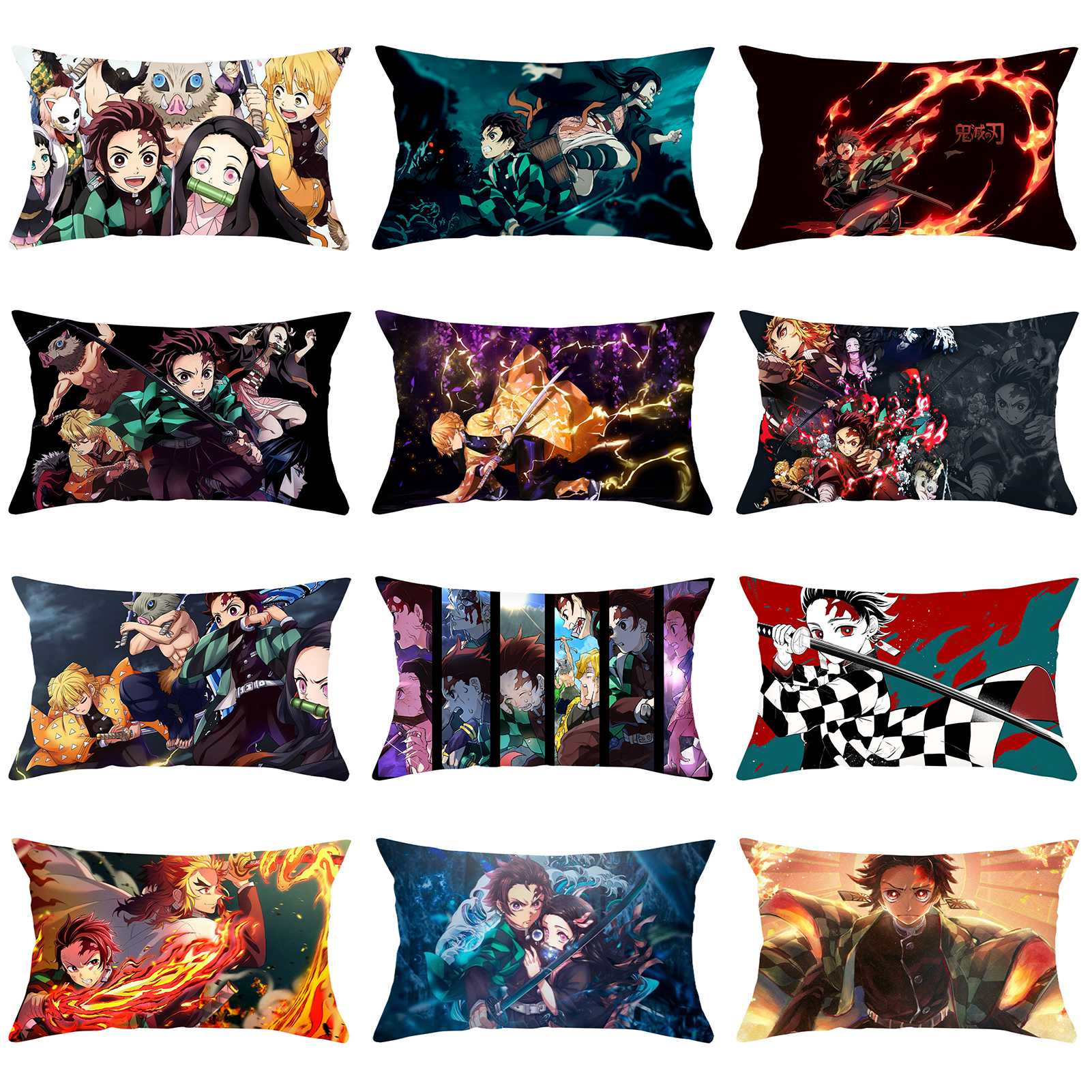 Riapawel Demon Slayer Pillowcase 20x12 inch Anime Pillow Case Decorative Cushion Cover for Home Sofa Decor(one_size Family)