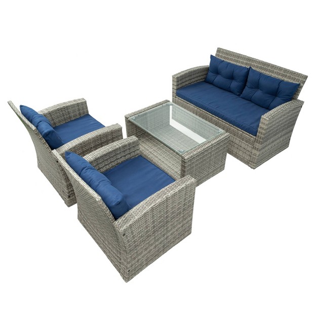 Terrazzo 4pc Outdoor Wicker Seating Set With Cushions Dukap