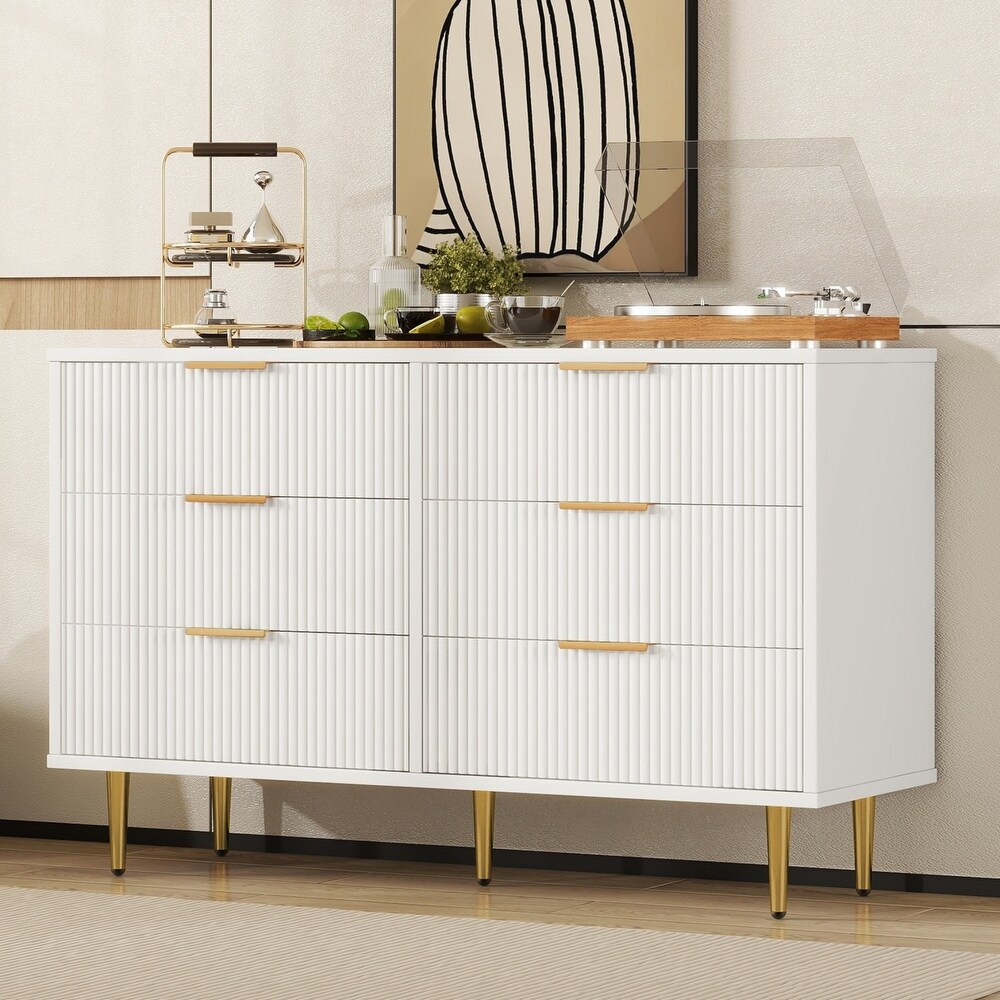 6 Drawer Dresser for Bedroom  Storage Cabinet with Vertical Stripe Finish Drawer