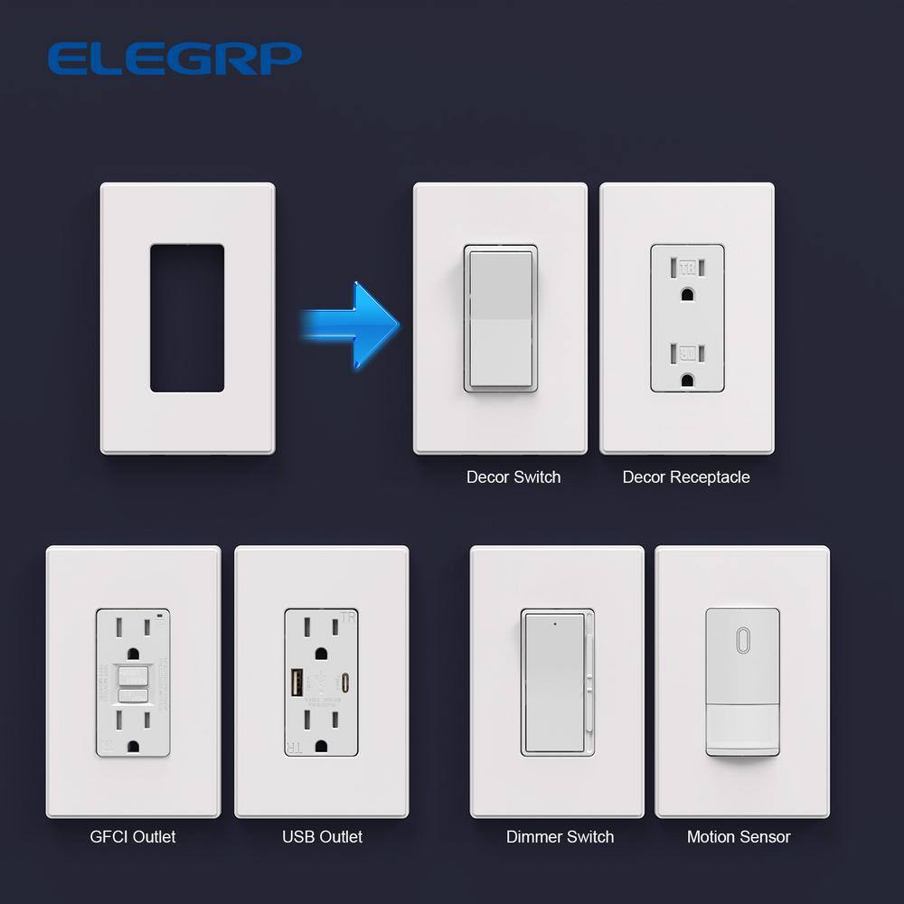 ELEGRP 1-Gang Midsize Screwless DecoratorRocker Wall Plate White (10-Pack) 3031GM-WH10