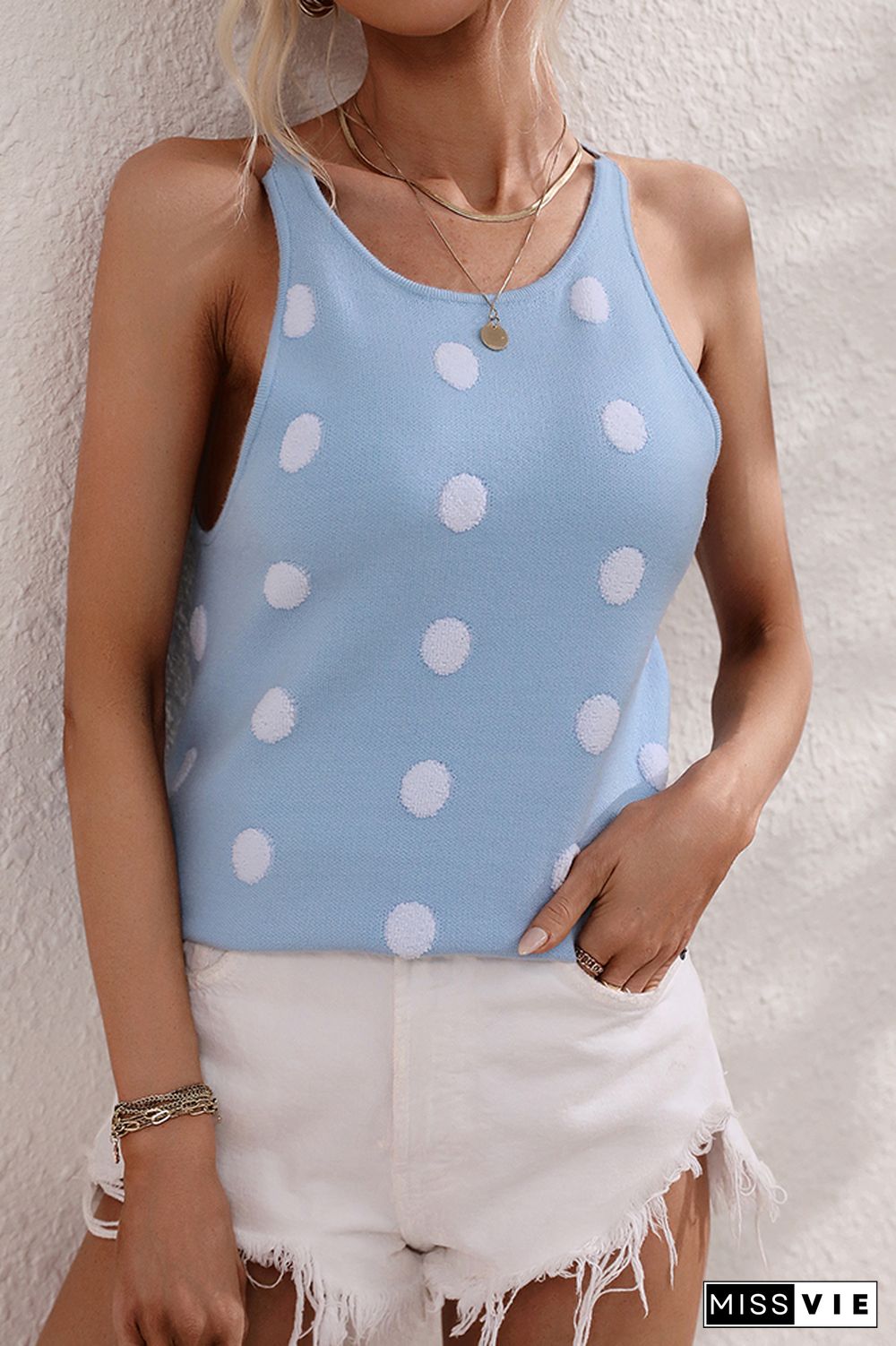 Sleeveless Polka Dot Knitting Tank Top