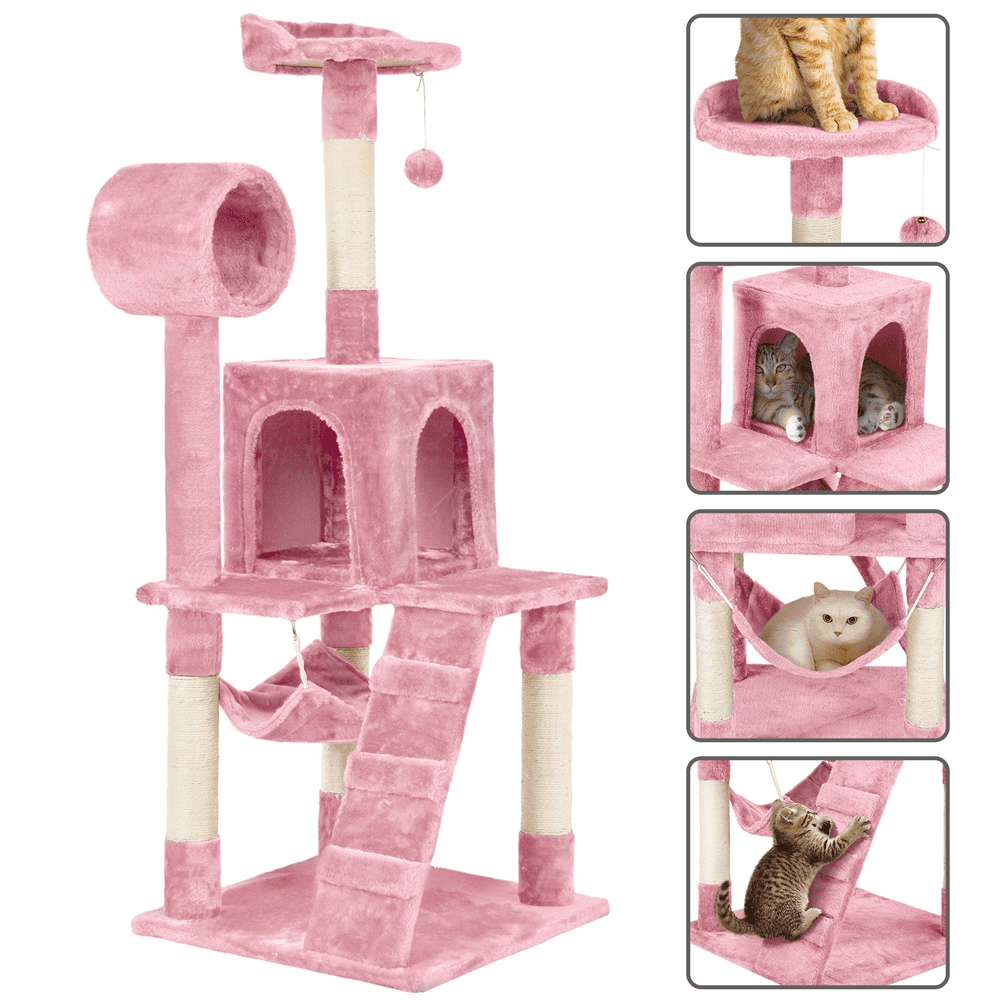 Topeakmart 51'' Multi-level Cat Tree Condo Towers With Scratching Post， Pink