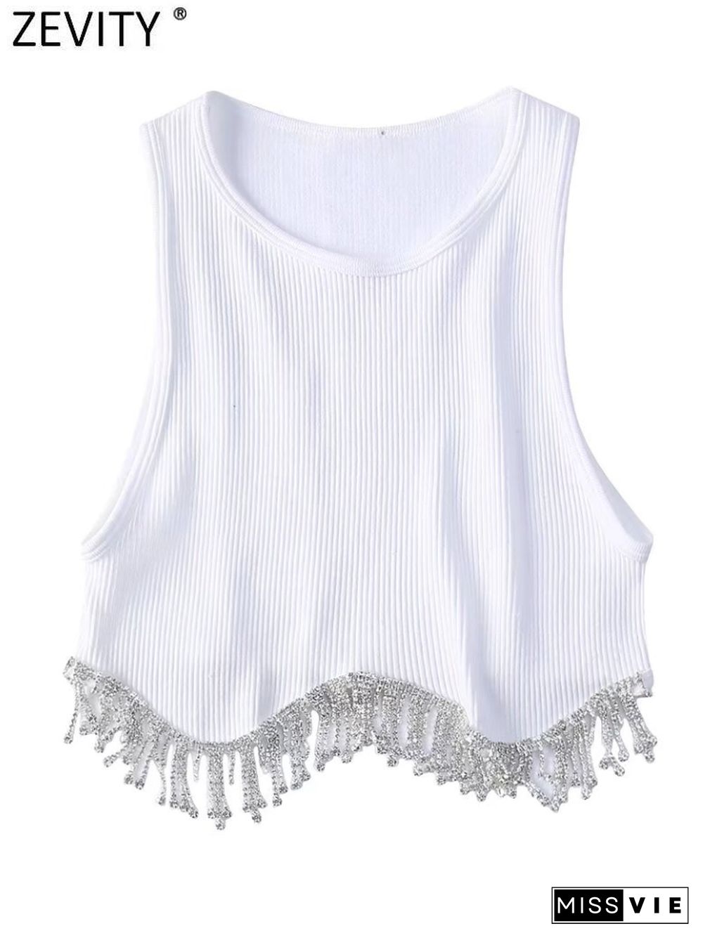 Women High Street Sexy Hem Tassel Diamond Beading Knitting T-Shirt Chic Short Camis Tank Lady Slim Crop Vest Tops Ls1311