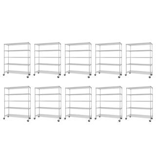 TRINITY 10-Pack Chrome 5-Tier Rolling Heavy Duty Steel Wire Shelving Unit (60 in. W x 77 in. H x 24 in. D) TBTZ-090410