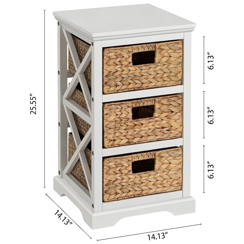 Hampton Meadows 3 Tier X-Side End Storage Cabinet with 3 Wicker Baskets