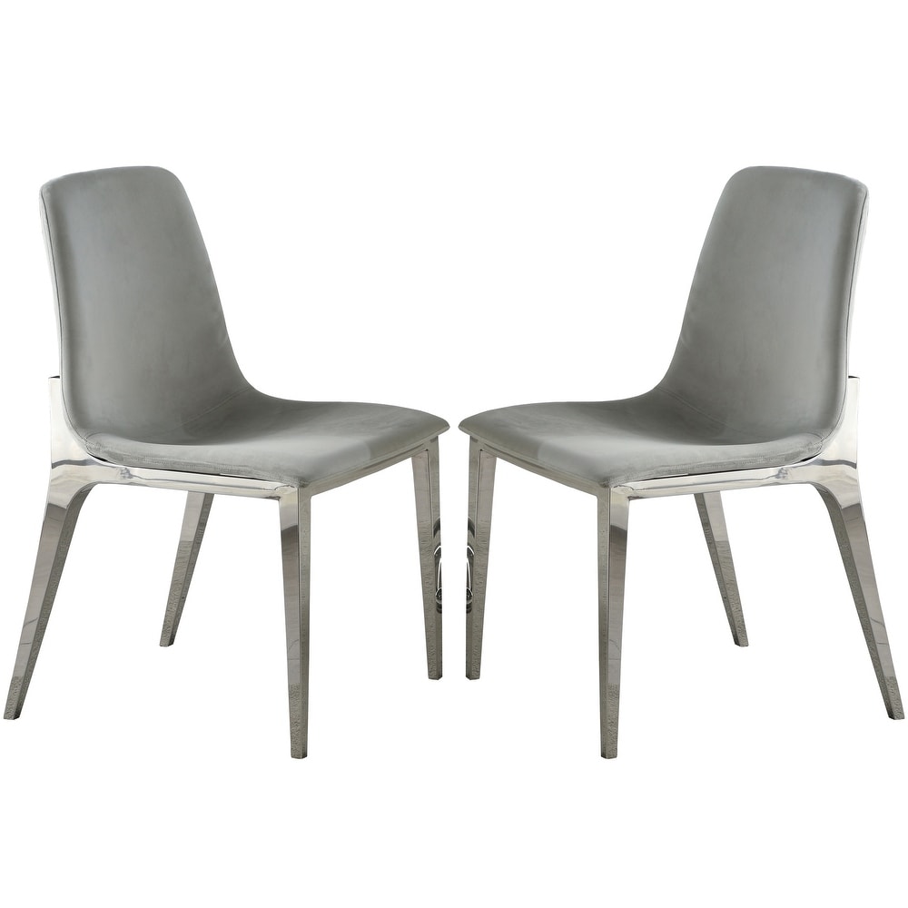 Glamorous Design Grey Velvet Dining Chairs with Chrome Base (Set of 4)