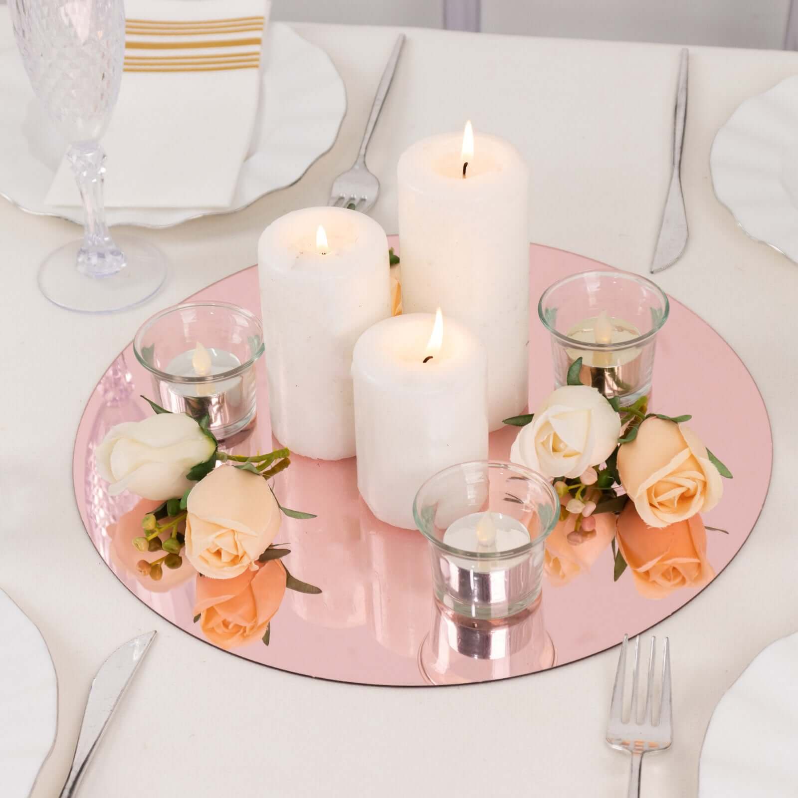 10 Pack Rose Gold Mirror Acrylic Charger Plates For Table Setting, Lightweight Round Decorative Dining Plate Chargers 13