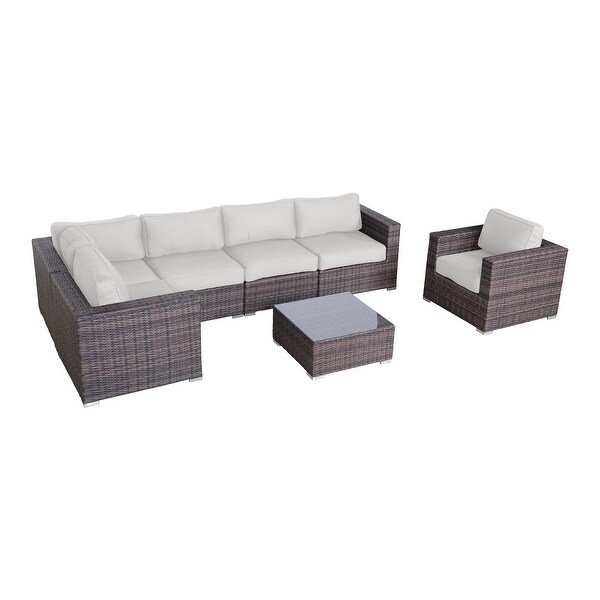 LSI 7 Piece Rattan Sunbrella Sectional Seating Group with Cushions