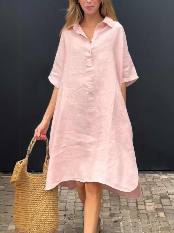 Half lapel cotton and linen dress