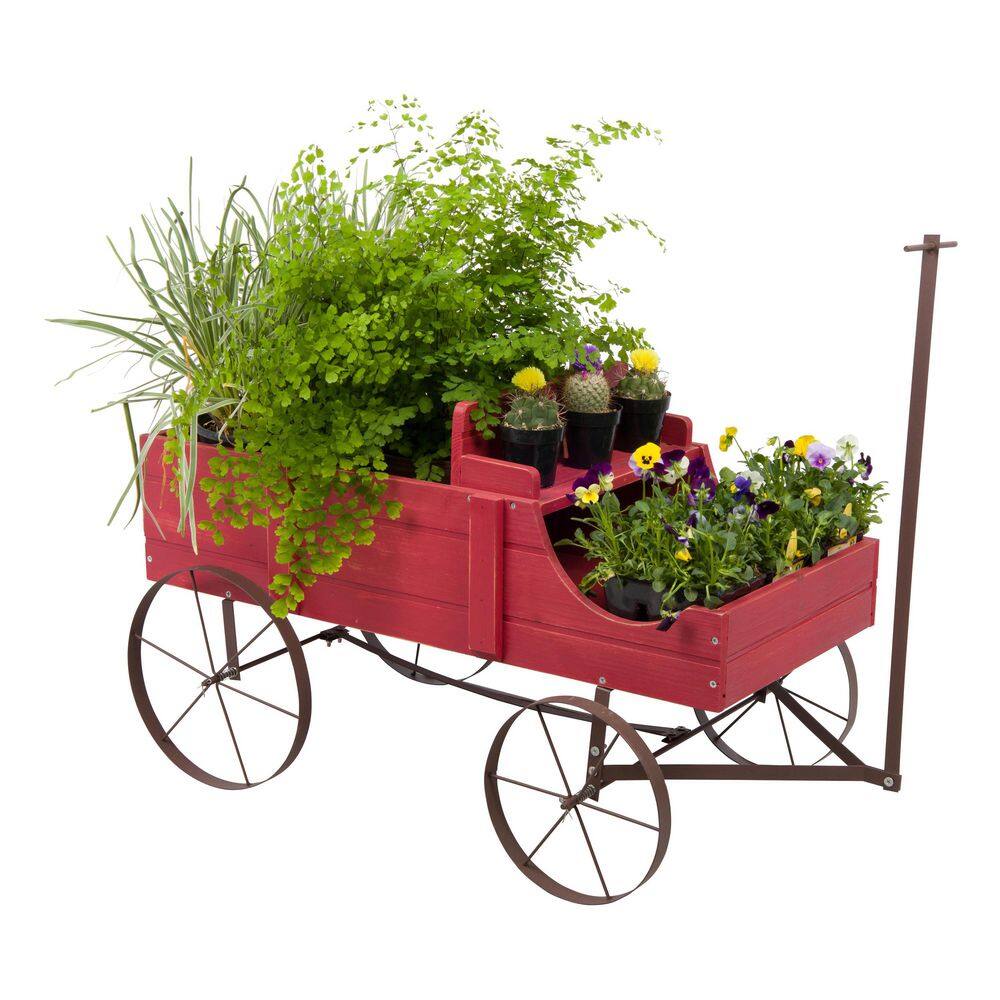 Shine Company 52 in. L Red Cedar Wood Buckboard Amish Wagon Decorative Garden Planter 4942R