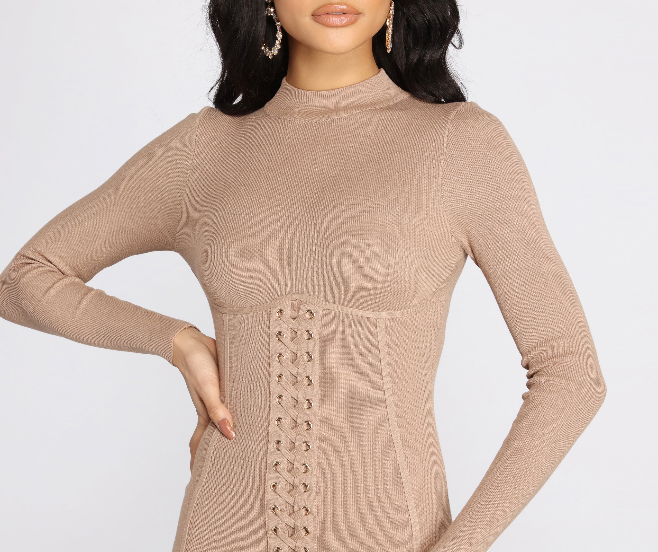 Oh-La-Lace Up Sweater Dress