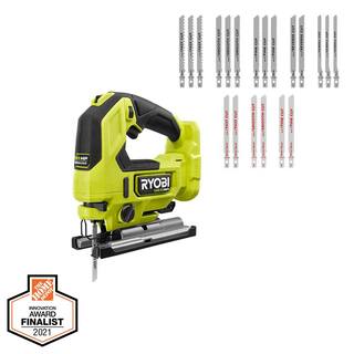 RYOBI ONE+ HP 18V Brushless Cordless Jig Saw (Tool Only) with All Purpose Jig Saw Blade Set (20-Piece) PBLJS01B-A14AK201