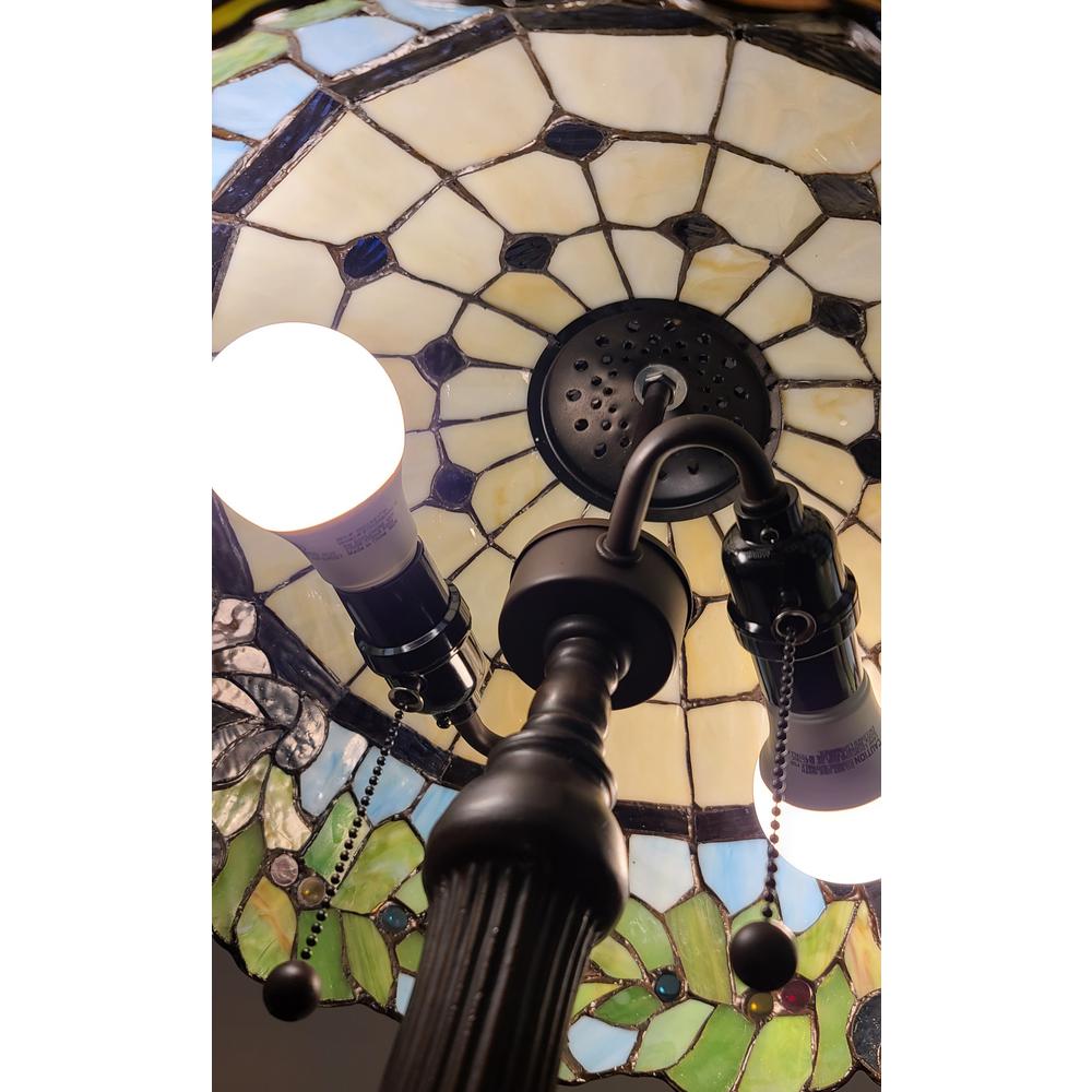 23" Stained Glass Two Light Jeweled Floral Accent Table Lamp