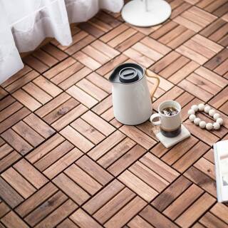 GOGEXX 12 in. x 12 in. Outdoor Checker Pattern Square Wood Interlocking Flooring Deck Tiles in Brown (Pack of 30 Tiles) DG-30B69