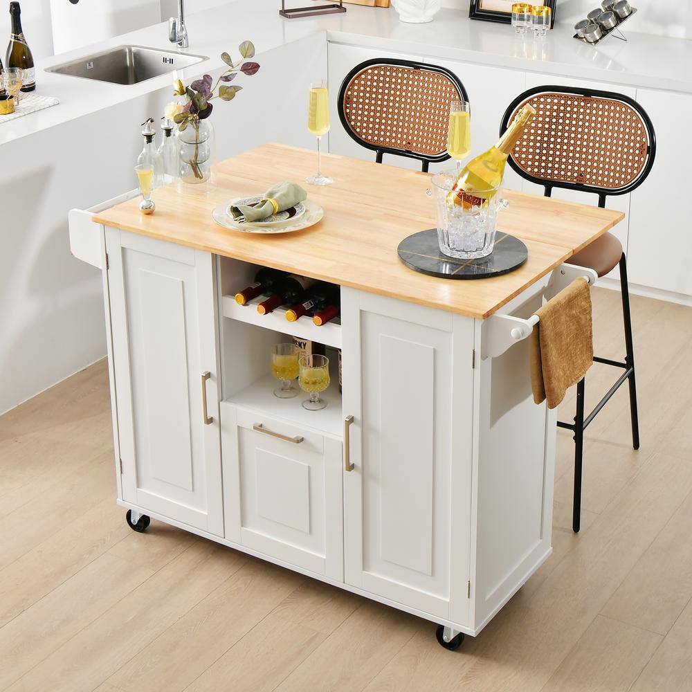 Costway Rolling Kitchen Island Utility Serving Cart with Drop Leaf Wine Rack Drawer White KC53799WH