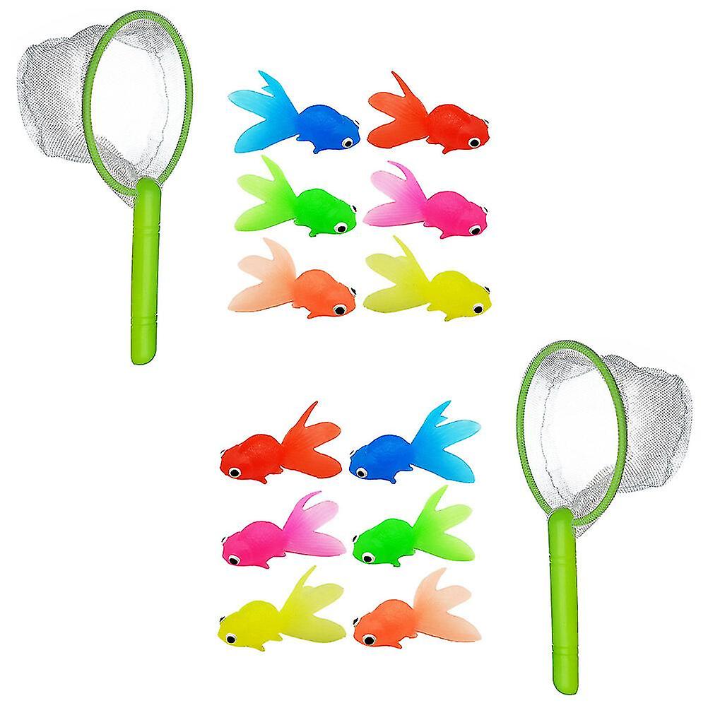 2 Sets Of Children Fishing Set Rubber Goldfish Model Simulation Goldfish