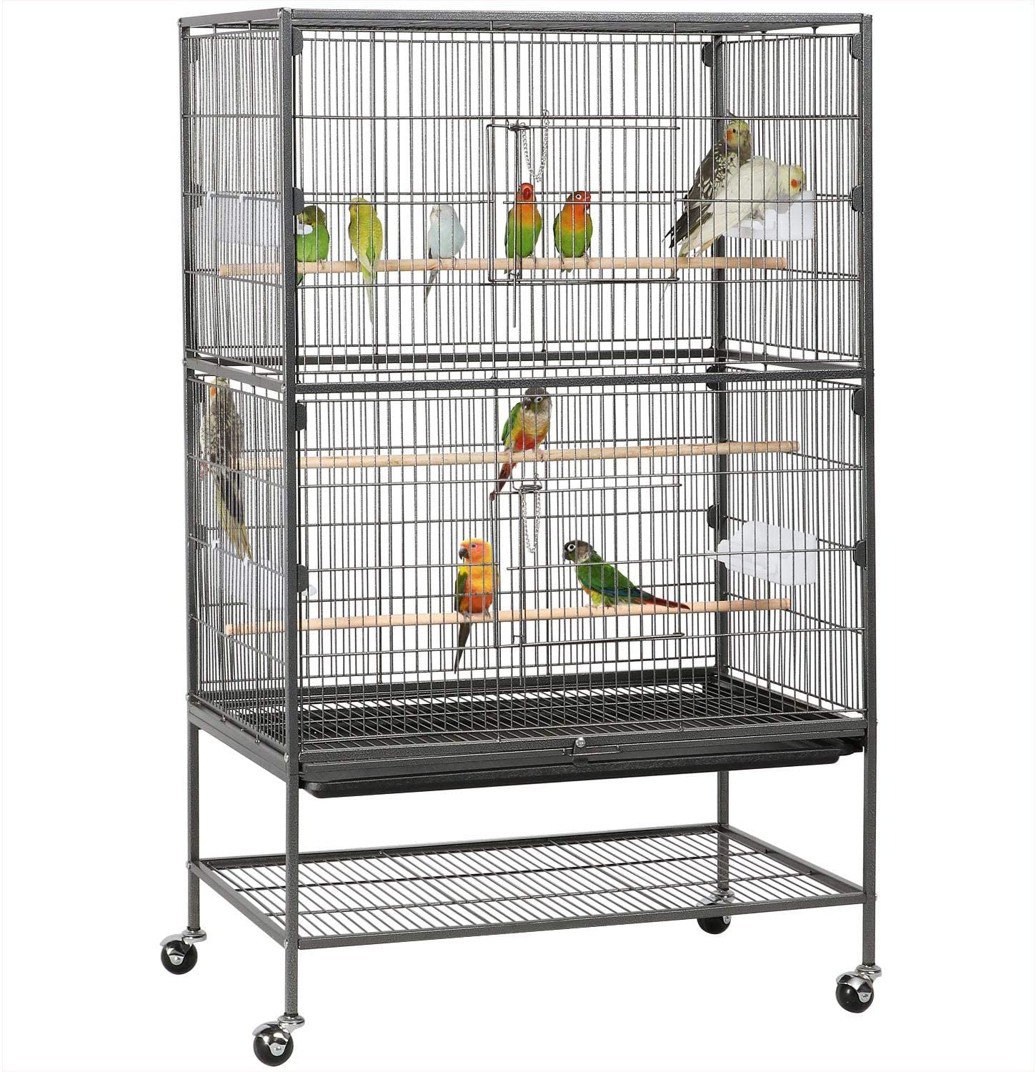 52-inch Wrought Iron Standing Large Flight King Bird Cage for Cockatiels African Grey Quaker Sun Parakeets Green Cheek Conures Pigeons Parrot irdcage with Stand