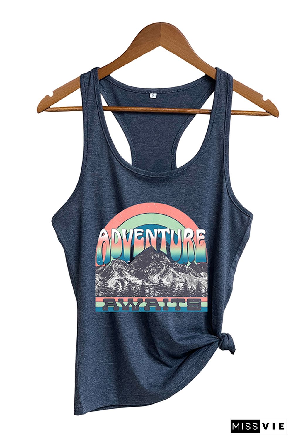 Adventure Awaits Mountains Blue Print Sleeveless Tank Top Wholesale